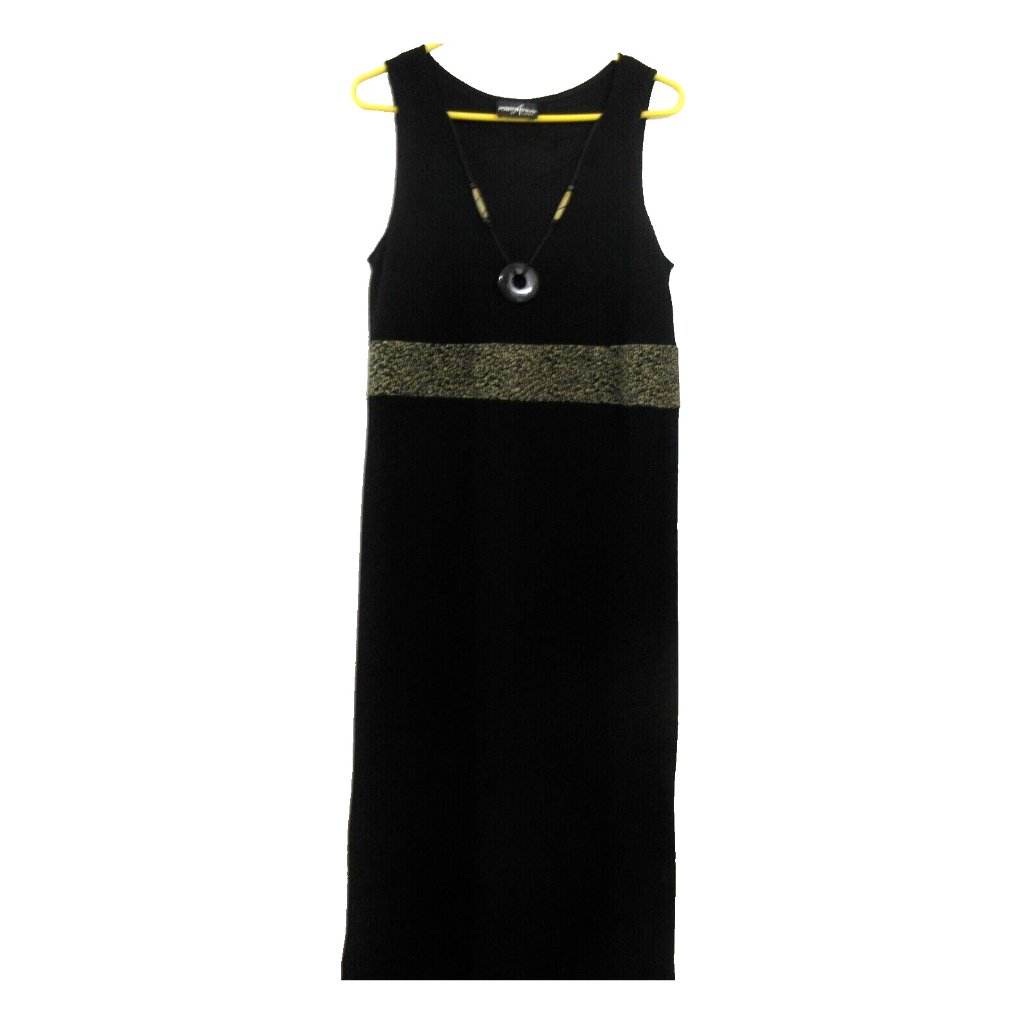 Vtg Positive Attitude Women Petite 12 Shift Dress Midi Necklace Black Sleeveless